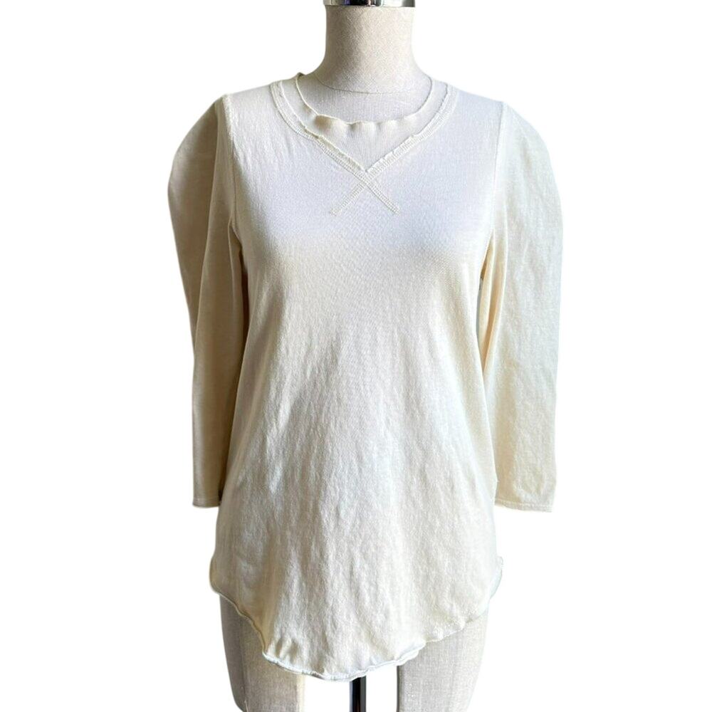 Free People We The Free Puff Shoulder Clover Cotton Top Cream M